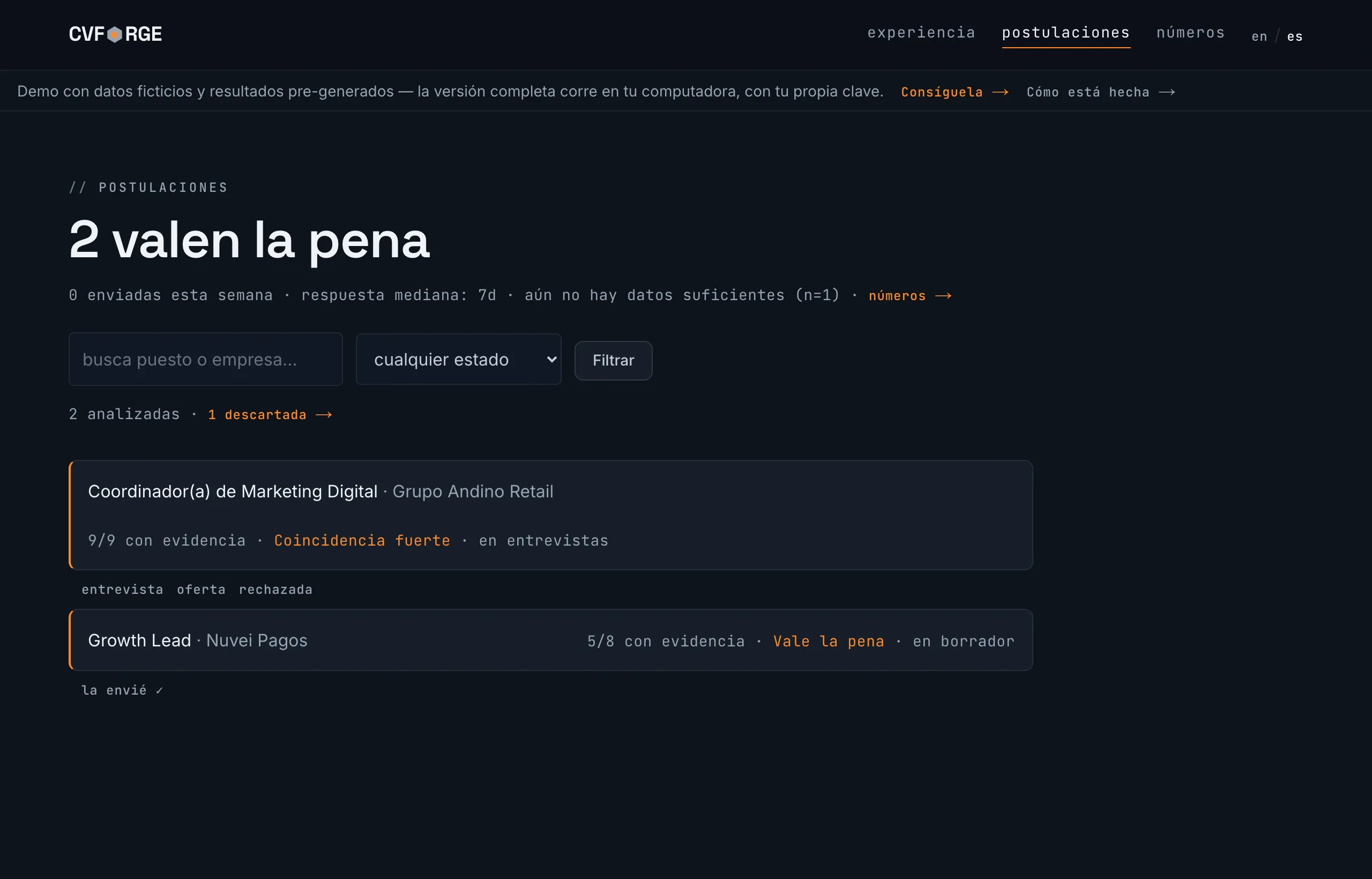 El pipeline de postulaciones con filtros y resultados de un clic